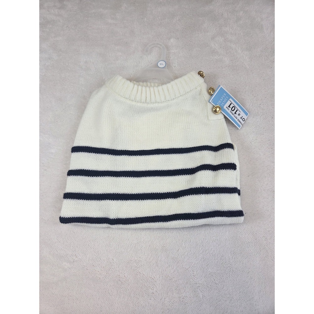 Draper James XL Dog Sweater White With Navy Stripes Gold Buttons NWT